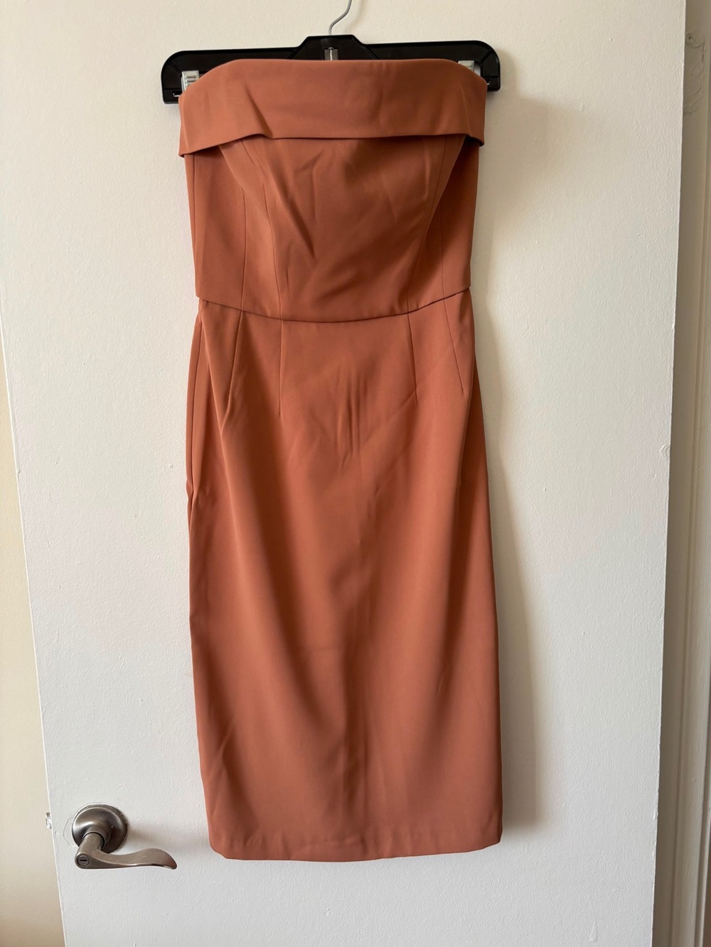 French Connection Strapless Fold-Over Midi Dress in Rust